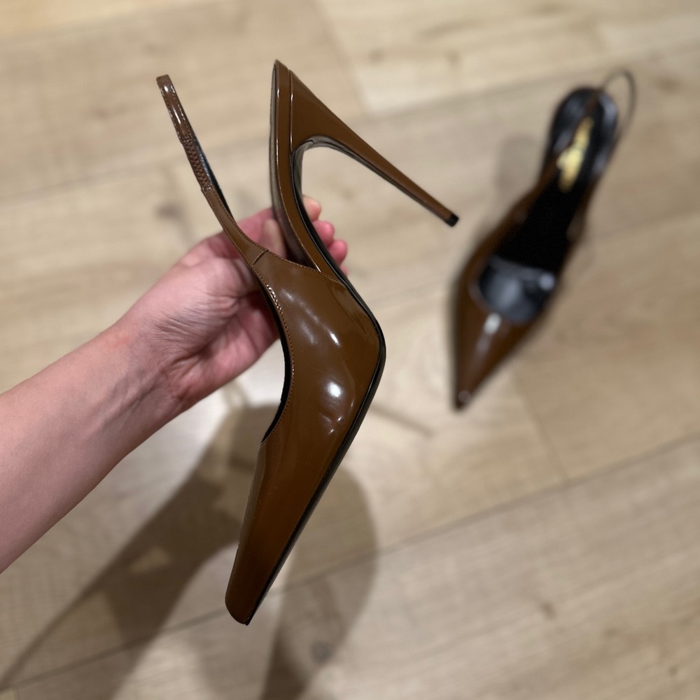 Saint Laurent Elegant Brown Slingback Heels super pointed toe. Size 40 NEW - Picture 6 of 16